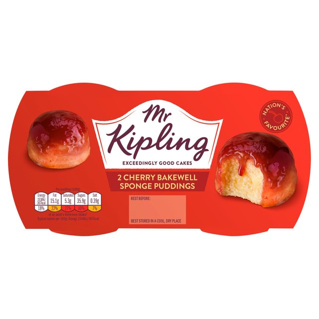 Mr Kipling Cherry Bakewell Sponge Puddings 2 Pack