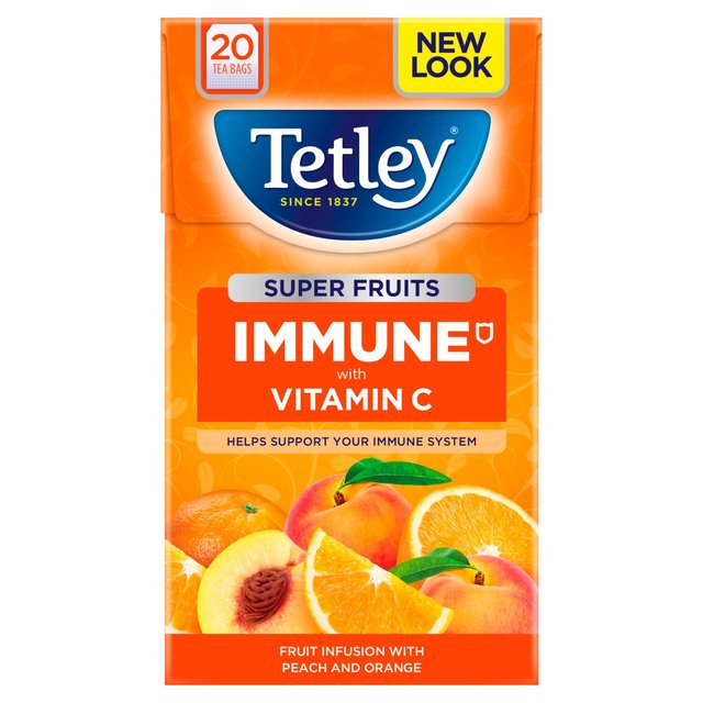 Tetley Super Fruit Tea Immune Peach & Orange Tea Bags 20 Pack