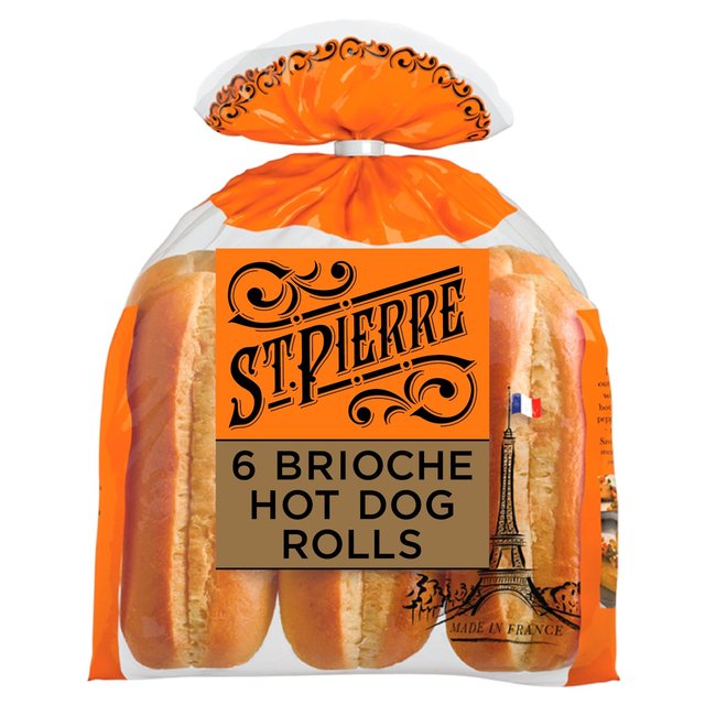 St Pierre Sliced Brioche Hot Dog Rolls 6 Pack