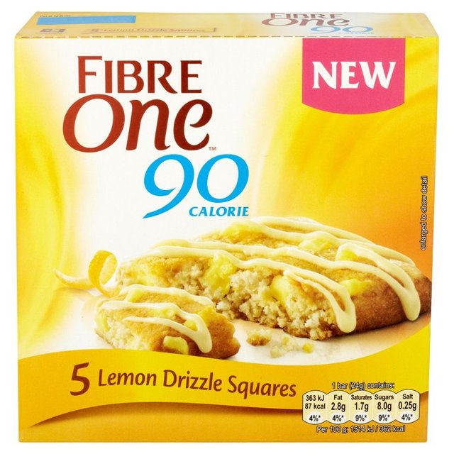 Fibre One 90 Calorie Lemon Drizzle Square Bars 5 Per Pack
