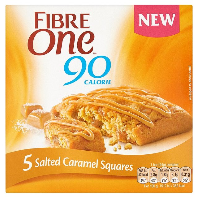 Fibre One 90 Calorie Salted Caramel Square Bars 5 Per Pack
