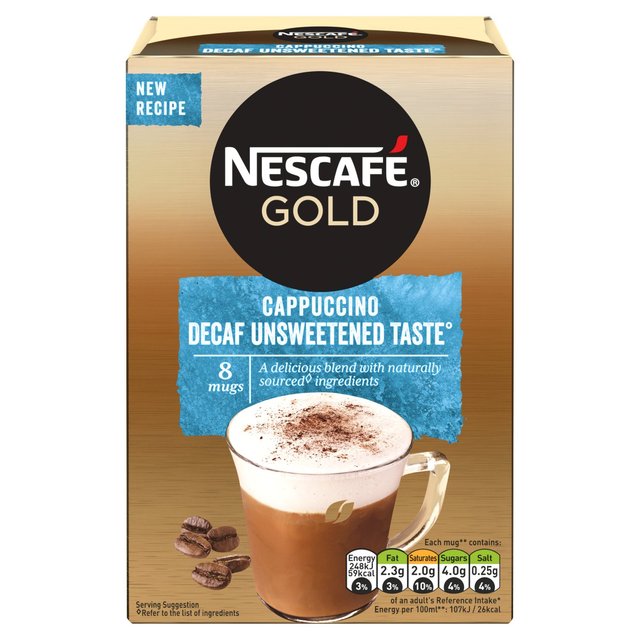 Nescafe Gold Cappuccino Unsweetened and Decaffeinated 8 Sachets