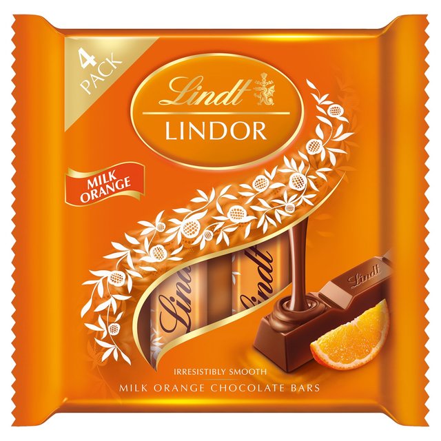 Lindt Lindor 4 Milk Orange Chocolate Bars