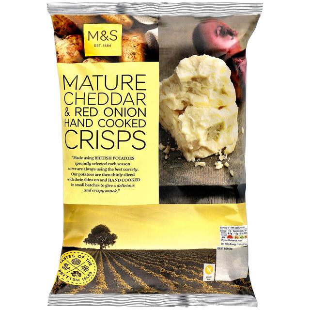 M&S Mature Cheddar & Red Onion Hand Cooked Crisps 150g - 5.2oz