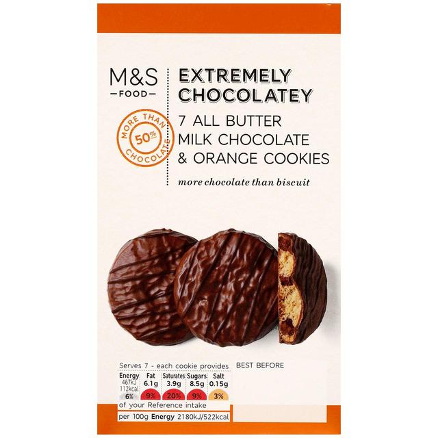M&S Extremely Chocolatey All Butter Milk Chocolate & Orange Cookies 150g - 5.2oz