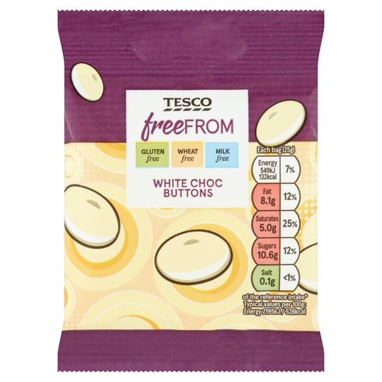 Tesco Free From White Chocolate Buttons 25g - 0.8oz